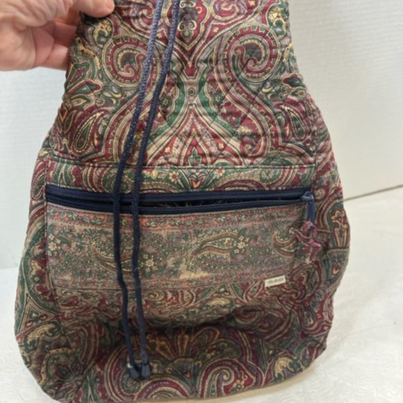 Vera Bradley Cotton Paisley Drawstring Sling Overnight Backpack Bag 9.75"x17" - Picture 3 of 16